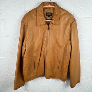 Coach Genuine Leather Jacket Tan Brown Quilted Lined Zip Front Size L